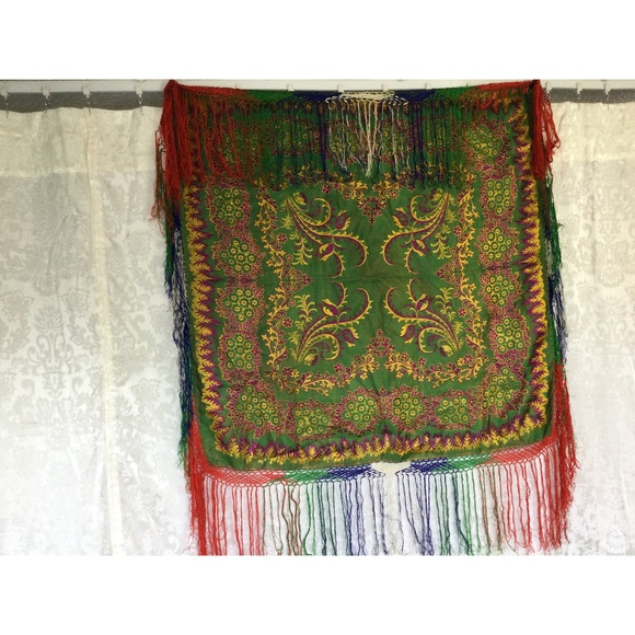 Turkish Green Vintage Women Silk Scarf Traditional 35in (90cm) Handmade Woven - Picture 4 of 9
